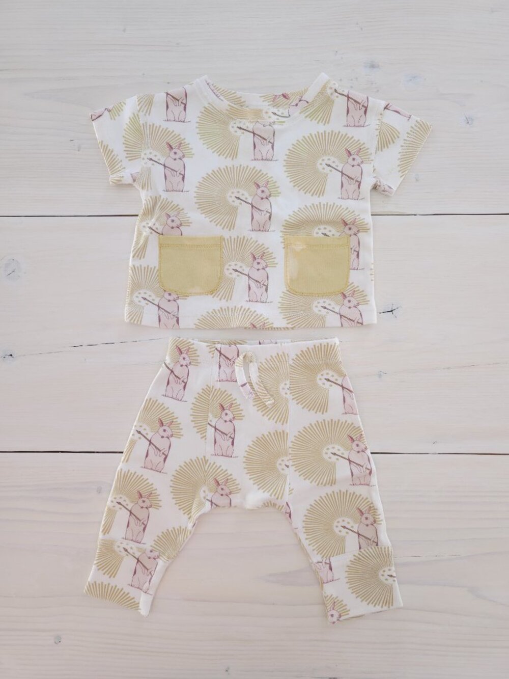 Kate Quinn Magical Rabbit Pants and Shirt Raw Edge Organic Cotton 12-18 Months